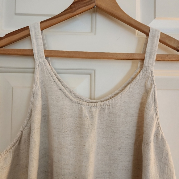 Linen Cotton Tank Dress Embroidered Dancing Tribal Print Artsy Size Xl Lagenlook - Picture 5 of 9